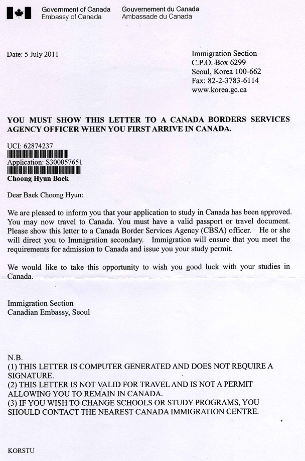 Latter of acceptance - Canada Visa IN
